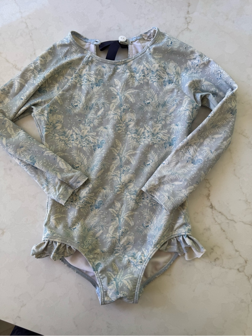 Girls' Long-Sleeve toile Rashguard Swimsuit - Light Blue